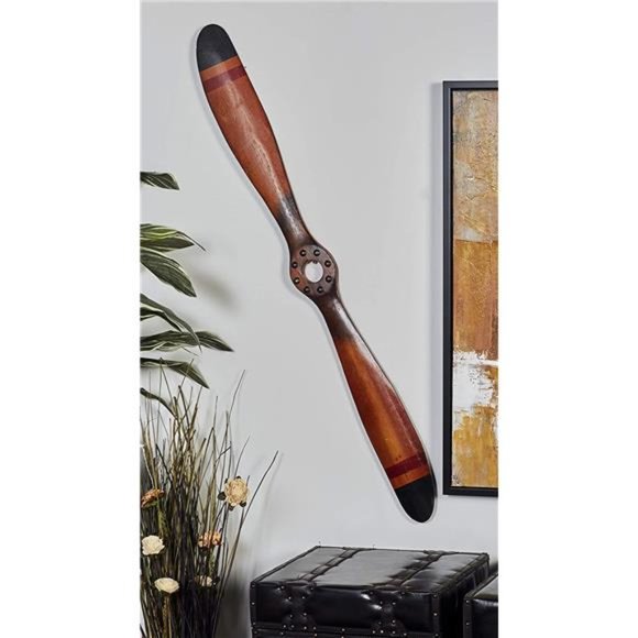 Wood Airplane Propeller 2 Blade Wall Decor , 48" x 2" x 5", Brown - Picture 2 of 5